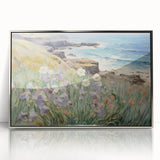Vintage Landscape Art – Coastal Cliff with Wildflowers – Antique Seaside Wall Art