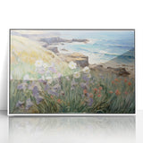 Vintage Landscape Art – Coastal Cliff with Wildflowers – Antique Seaside Wall Art