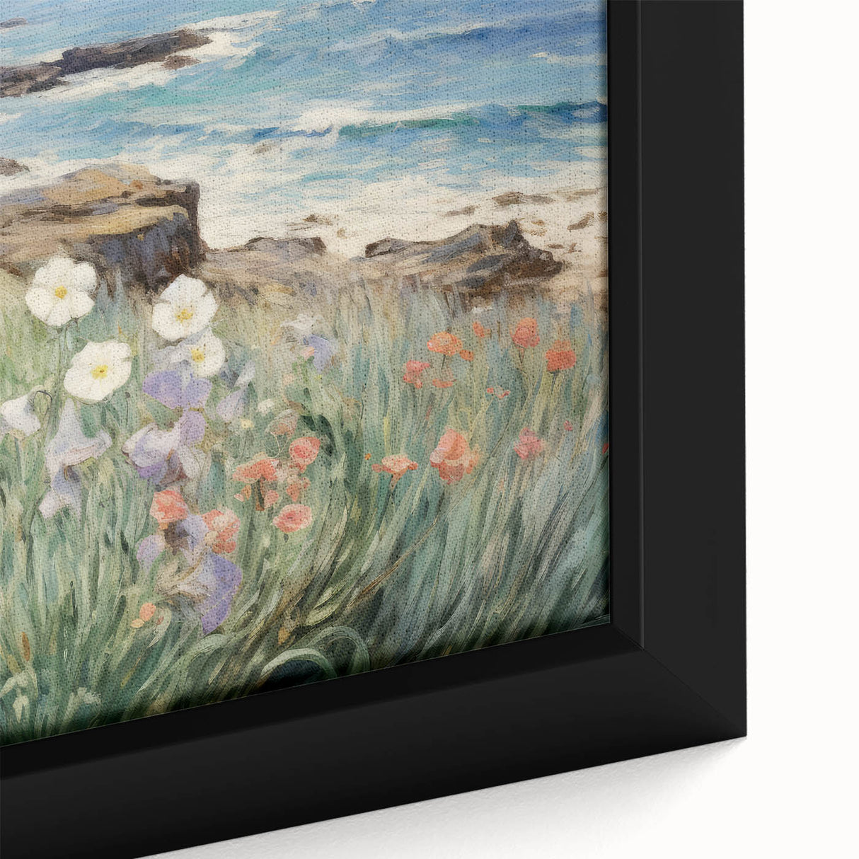 Vintage Landscape Art – Coastal Cliff with Wildflowers – Antique Seaside Wall Art