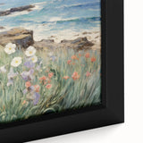 Vintage Landscape Art – Coastal Cliff with Wildflowers – Antique Seaside Wall Art