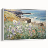 Vintage Landscape Art – Coastal Cliff with Wildflowers – Antique Seaside Wall Art