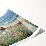 Vintage Landscape Art – Coastal Cliff with Wildflowers – Antique Seaside Wall Art
