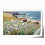 Vintage Landscape Art – Coastal Cliff with Wildflowers – Antique Seaside Wall Art