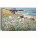 Vintage Landscape Art – Coastal Cliff with Wildflowers – Antique Seaside Wall Art