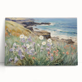 Vintage Landscape Art – Coastal Cliff with Wildflowers – Antique Seaside Wall Art