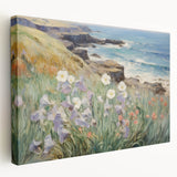 Vintage Landscape Art – Coastal Cliff with Wildflowers – Antique Seaside Wall Art