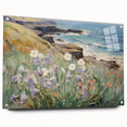 Vintage Landscape Art – Coastal Cliff with Wildflowers – Antique Seaside Wall Art