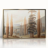 Vintage Landscape Art – Towering Cypress Trees and Scenic Castle – Antique European Wall Art