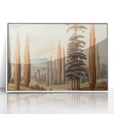 Vintage Landscape Art – Towering Cypress Trees and Scenic Castle – Antique European Wall Art