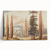 Vintage Landscape Art – Towering Cypress Trees and Scenic Castle – Antique European Wall Art