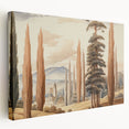 Vintage Landscape Art – Towering Cypress Trees and Scenic Castle – Antique European Wall Art