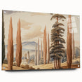 Vintage Landscape Art – Towering Cypress Trees and Scenic Castle – Antique European Wall Art