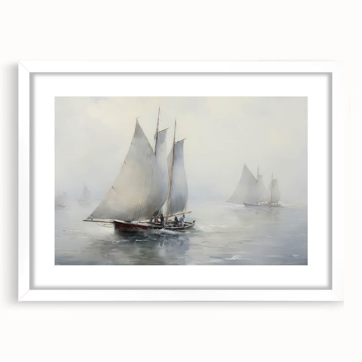 Vintage Landscape Art – Sailing Boats on Calm Waters – Antique Maritime Wall Art