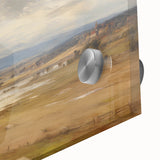 Vintage Landscape Art – Serene Countryside with River and Village – Antique Rural Scene Wall Art