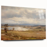 Vintage Landscape Art – Serene Countryside with River and Village – Antique Rural Scene Wall Art
