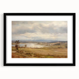 Vintage Landscape Art – Serene Countryside with River and Village – Antique Rural Scene Wall Art
