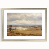 Vintage Landscape Art – Serene Countryside with River and Village – Antique Rural Scene Wall Art