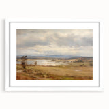 Vintage Landscape Art – Serene Countryside with River and Village – Antique Rural Scene Wall Art