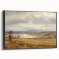 Vintage Landscape Art – Serene Countryside with River and Village – Antique Rural Scene Wall Art
