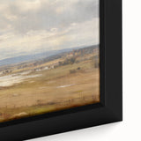 Vintage Landscape Art – Serene Countryside with River and Village – Antique Rural Scene Wall Art