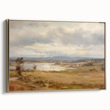 Vintage Landscape Art – Serene Countryside with River and Village – Antique Rural Scene Wall Art