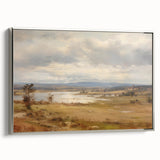 Vintage Landscape Art – Serene Countryside with River and Village – Antique Rural Scene Wall Art