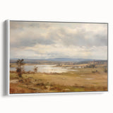 Vintage Landscape Art – Serene Countryside with River and Village – Antique Rural Scene Wall Art