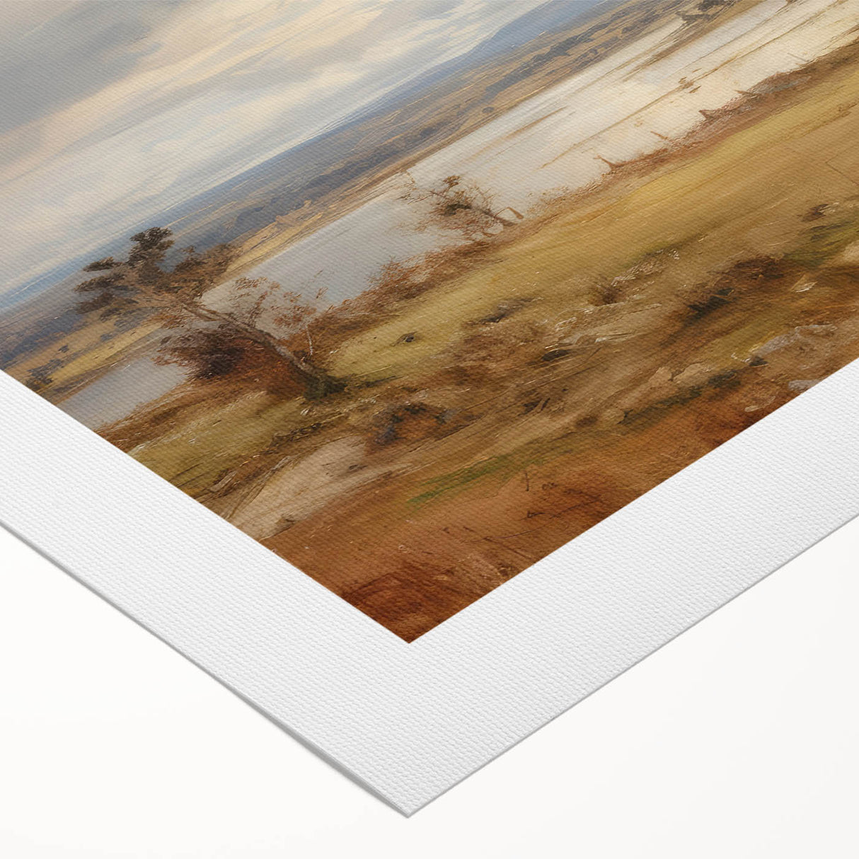 Vintage Landscape Art – Serene Countryside with River and Village – Antique Rural Scene Wall Art