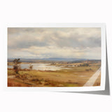 Vintage Landscape Art – Serene Countryside with River and Village – Antique Rural Scene Wall Art