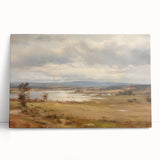 Vintage Landscape Art – Serene Countryside with River and Village – Antique Rural Scene Wall Art