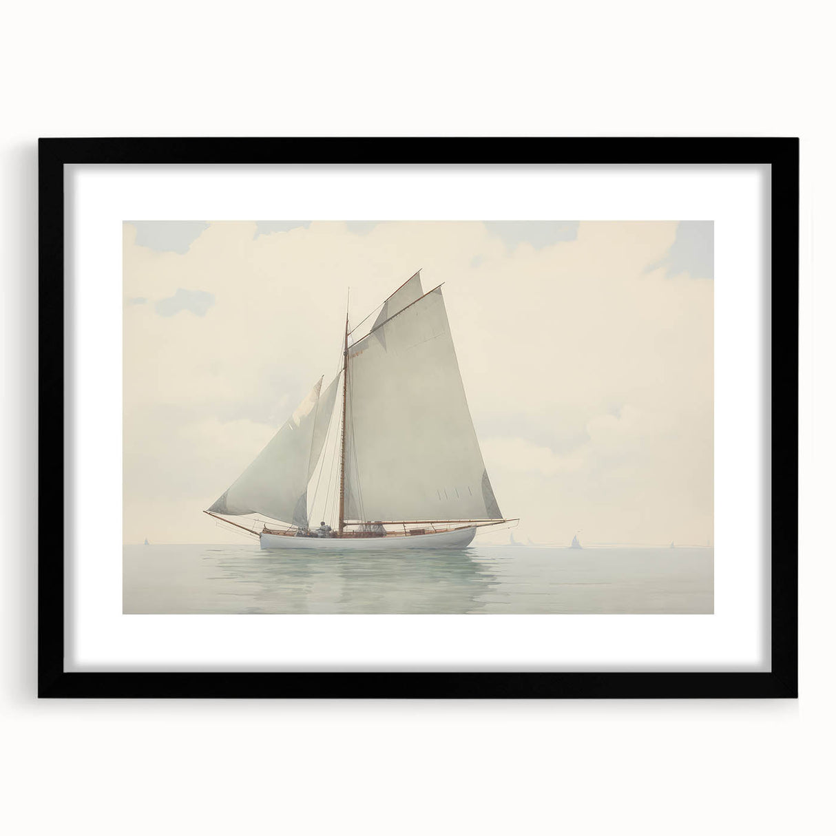 Vintage Landscape Art – Sailboat on Calm Waters – Antique Maritime Wall Art