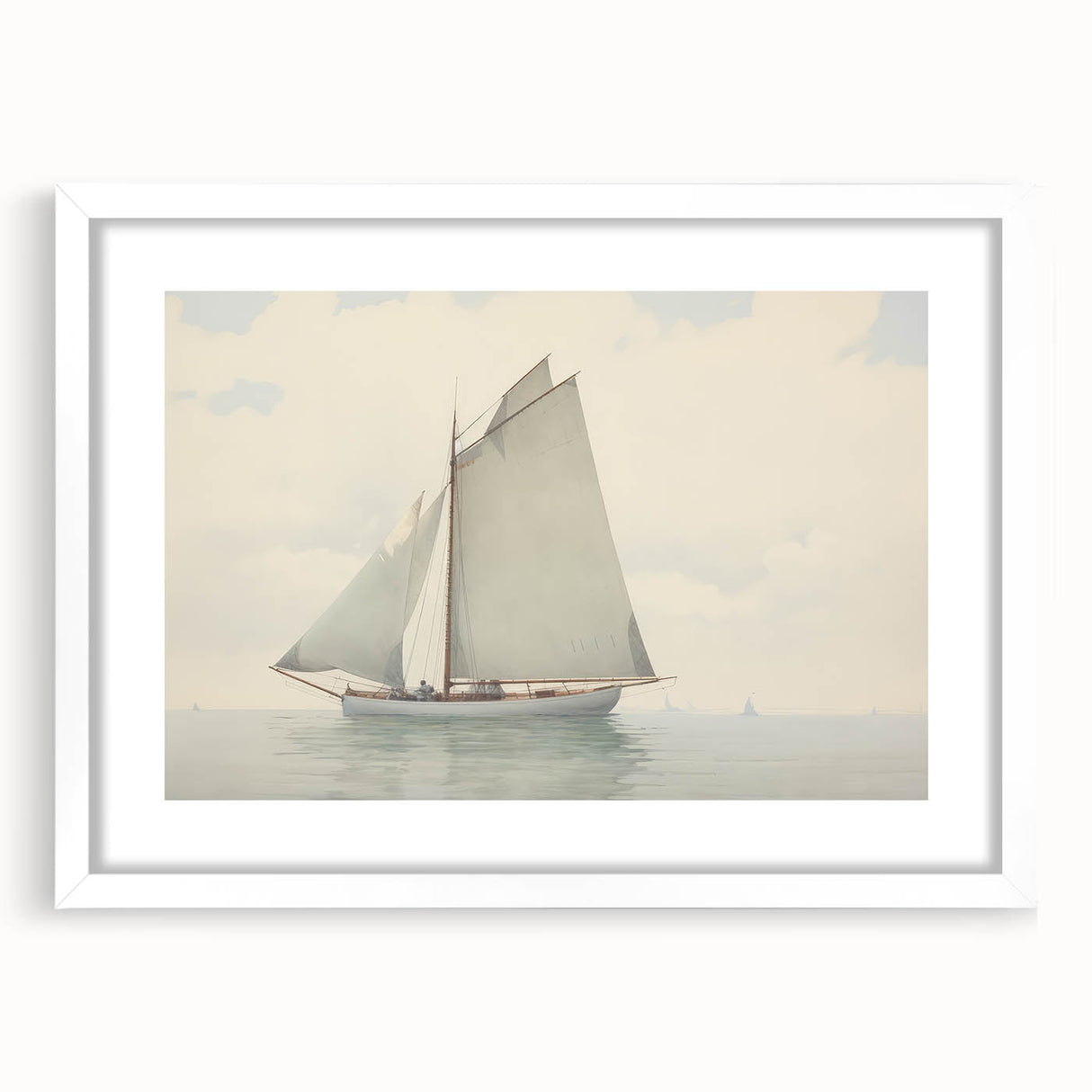 Vintage Landscape Art – Sailboat on Calm Waters – Antique Maritime Wall Art