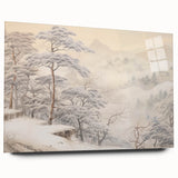 Vintage Landscape Art – Snowy Mountain Pines in Mist – Antique Winter Forest Wall Art