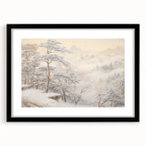 Vintage Landscape Art – Snowy Mountain Pines in Mist – Antique Winter Forest Wall Art