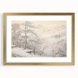 Vintage Landscape Art – Snowy Mountain Pines in Mist – Antique Winter Forest Wall Art