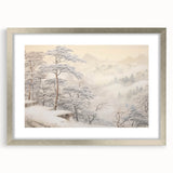 Vintage Landscape Art – Snowy Mountain Pines in Mist – Antique Winter Forest Wall Art