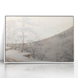 Vintage Landscape Art – Snowy Mountain Pines in Mist – Antique Winter Forest Wall Art