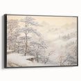 Vintage Landscape Art – Snowy Mountain Pines in Mist – Antique Winter Forest Wall Art