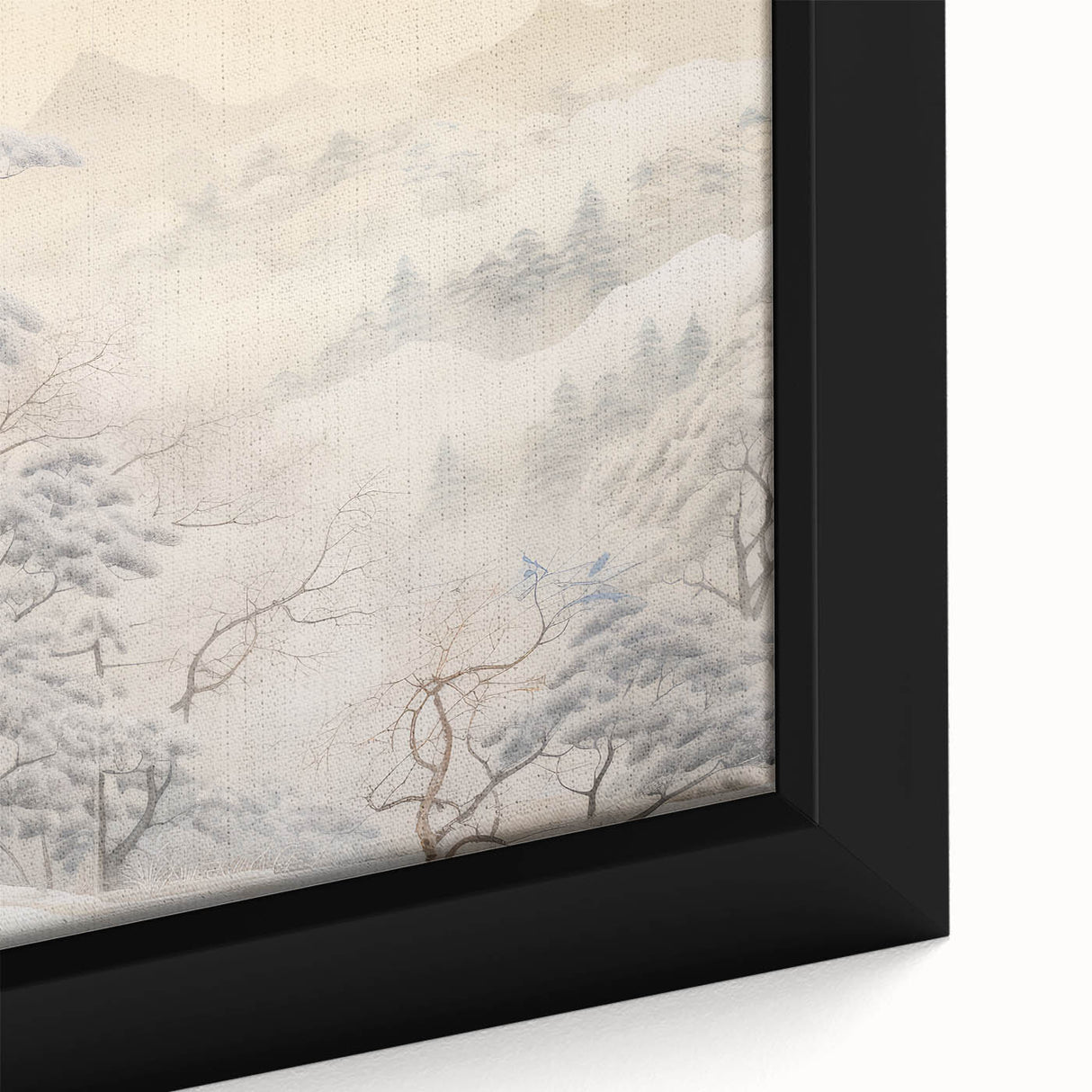 Vintage Landscape Art – Snowy Mountain Pines in Mist – Antique Winter Forest Wall Art