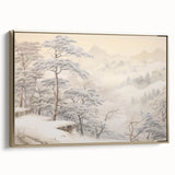 Vintage Landscape Art – Snowy Mountain Pines in Mist – Antique Winter Forest Wall Art