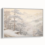 Vintage Landscape Art – Snowy Mountain Pines in Mist – Antique Winter Forest Wall Art