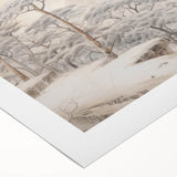 Vintage Landscape Art – Snowy Mountain Pines in Mist – Antique Winter Forest Wall Art