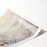 Vintage Landscape Art – Snowy Mountain Pines in Mist – Antique Winter Forest Wall Art