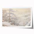 Vintage Landscape Art – Snowy Mountain Pines in Mist – Antique Winter Forest Wall Art