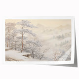 Vintage Landscape Art – Snowy Mountain Pines in Mist – Antique Winter Forest Wall Art