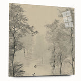 Monochrome Vintage Landscape Art – Classic Forest Scene Print