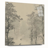 Monochrome Vintage Landscape Art – Classic Forest Scene Print