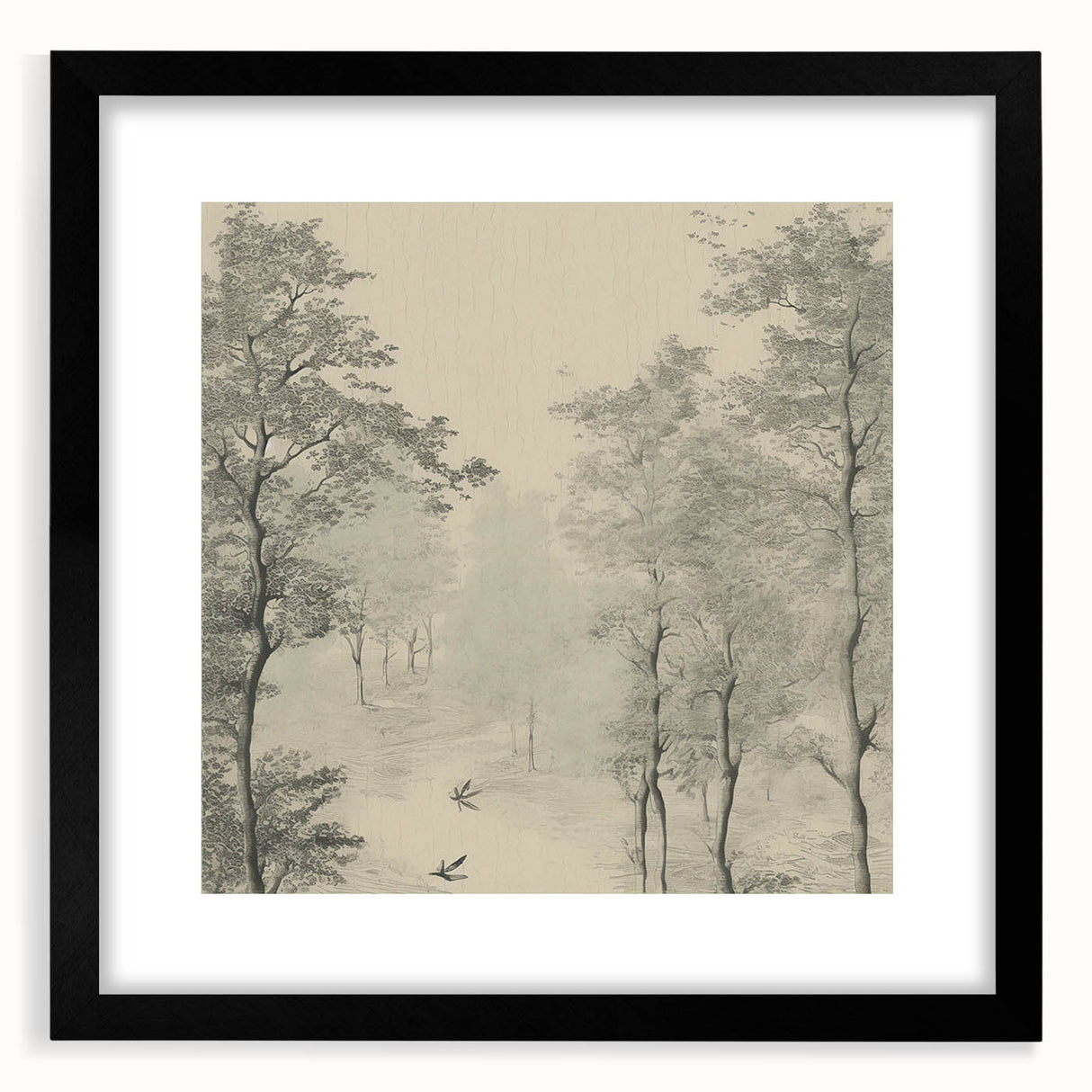 Monochrome Vintage Landscape Art – Classic Forest Scene Print
