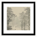 Monochrome Vintage Landscape Art – Classic Forest Scene Print