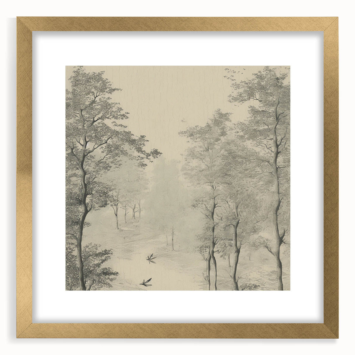 Monochrome Vintage Landscape Art – Classic Forest Scene Print